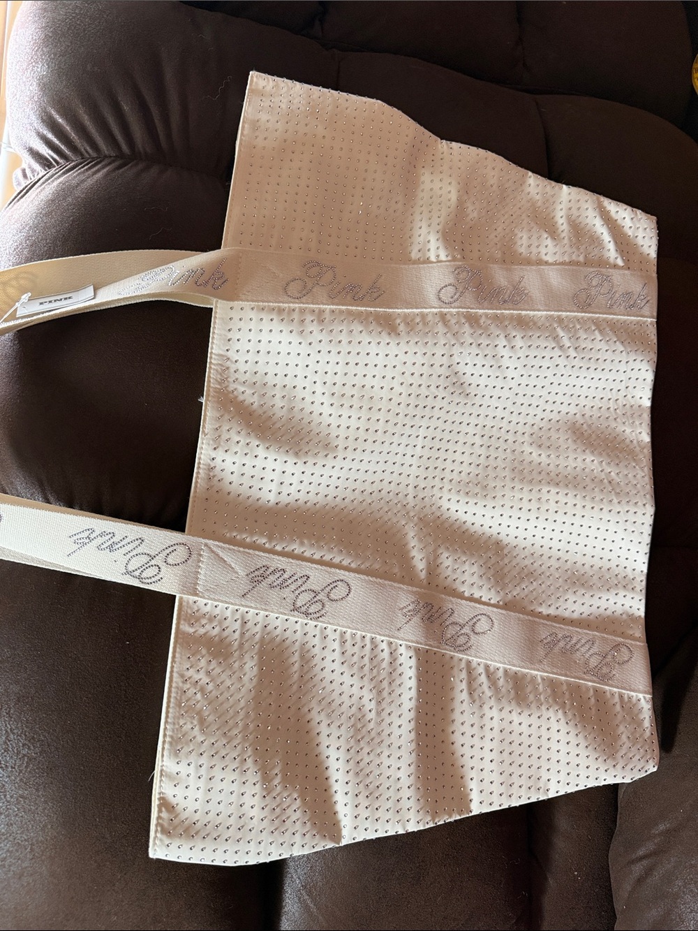 PINK Victoria's Secret Cream Perforated Tote with Branded Straps